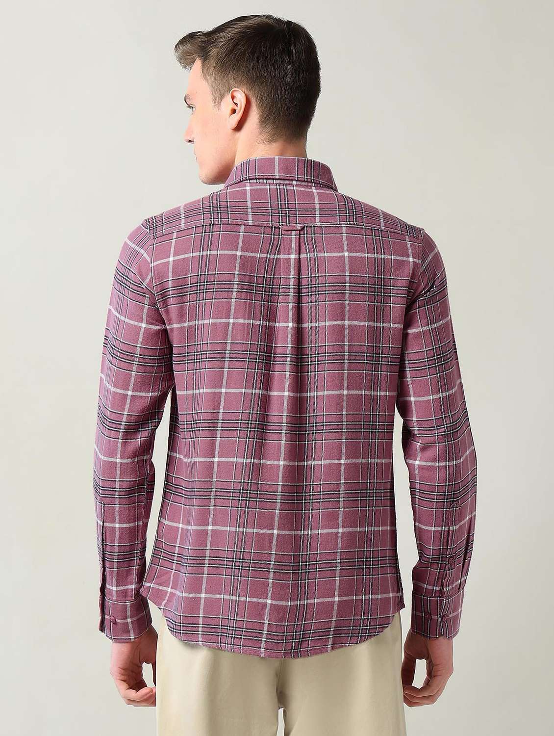 men checkered long sleeve slim fit casual shirt - 22240607 -  Standard Image - 3