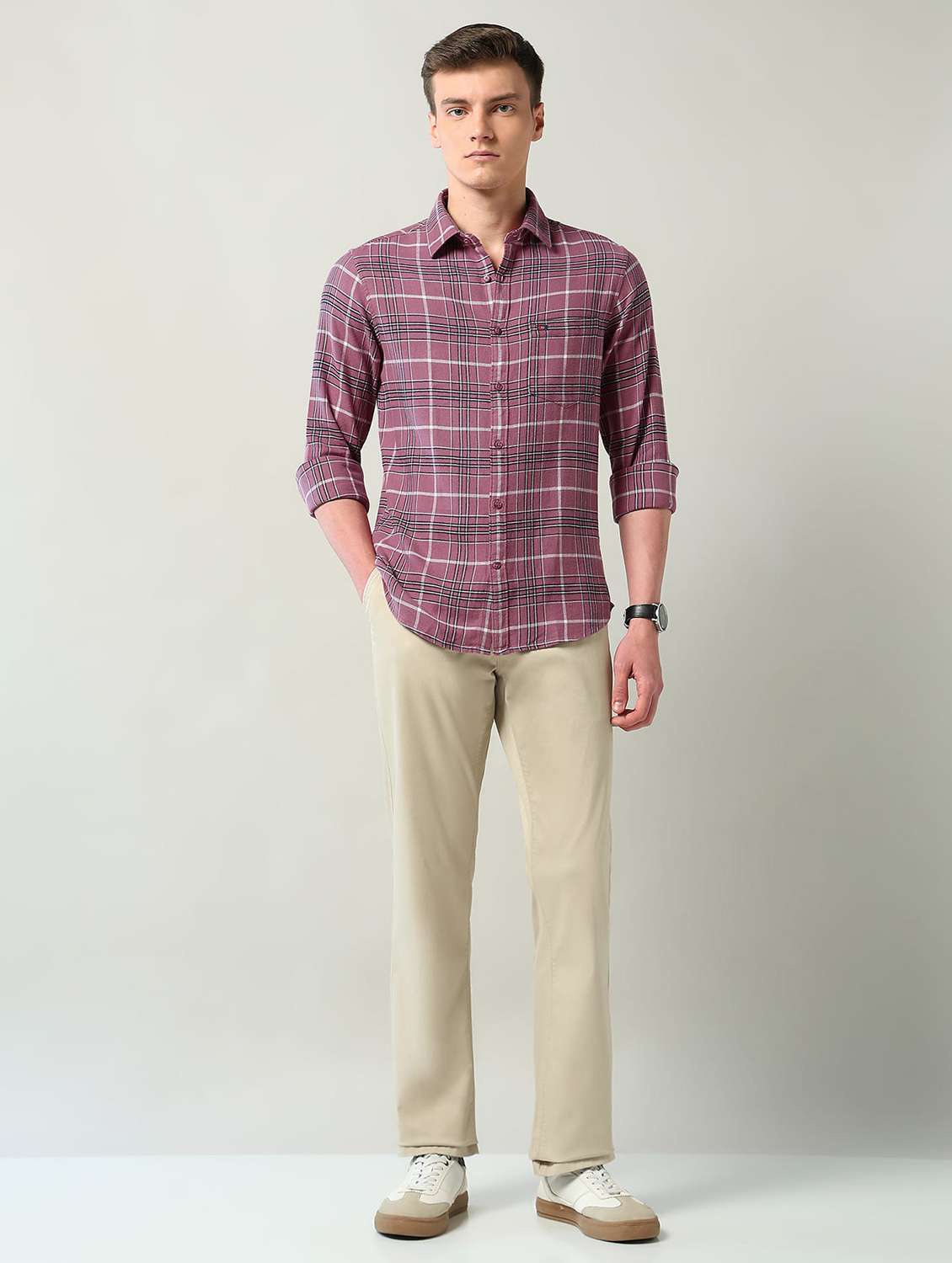 men checkered long sleeve slim fit casual shirt - 22240607 -  Standard Image - 5