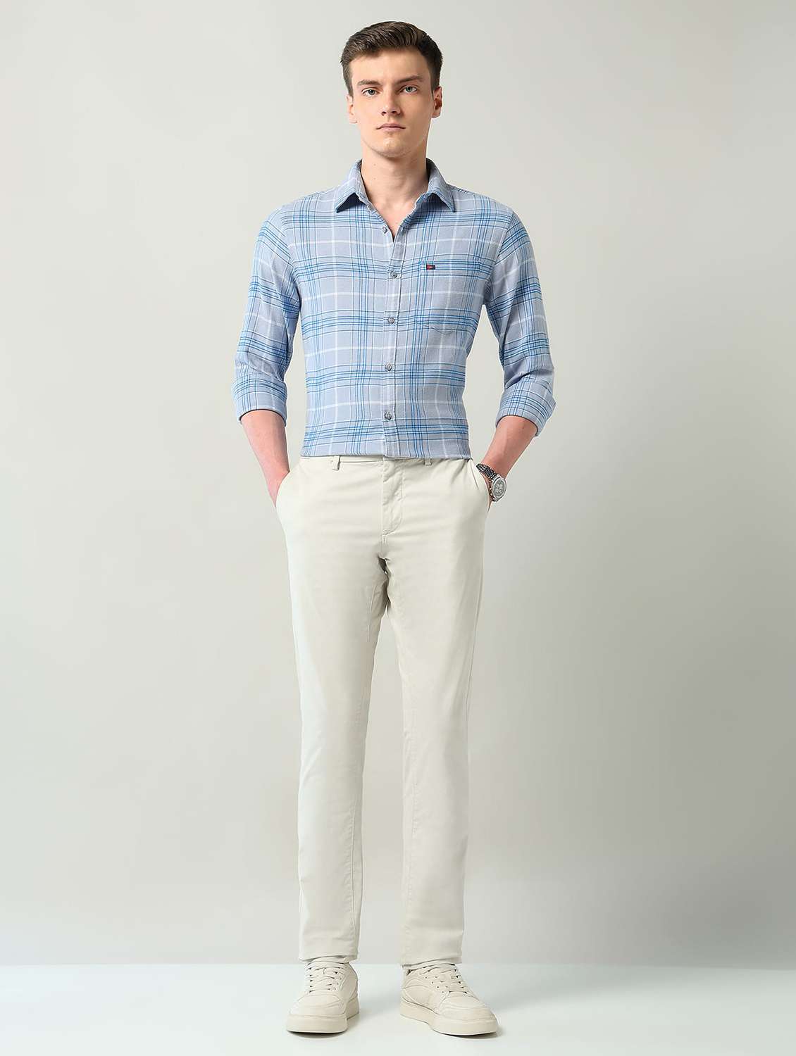 men checkered long sleeve slim fit casual shirt - 22240608 -  Standard Image - 5