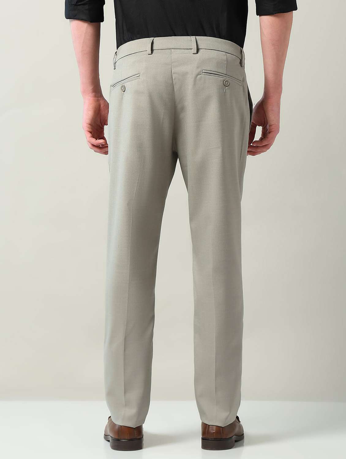 men solid mid rise flat front formal trouser - 22240610 -  Standard Image - 3