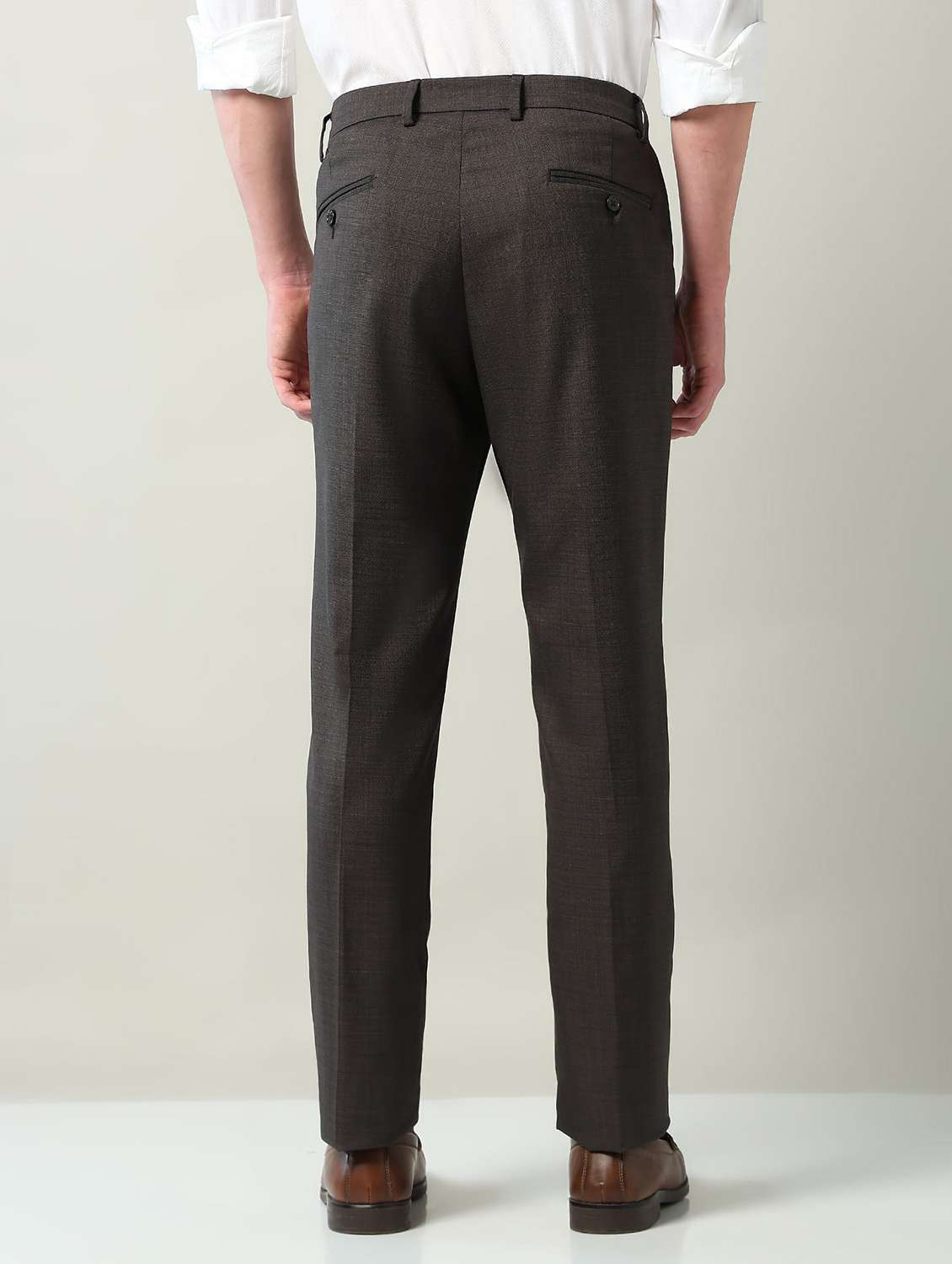 men solid mid rise flat front formal trouser - 22240611 -  Standard Image - 3