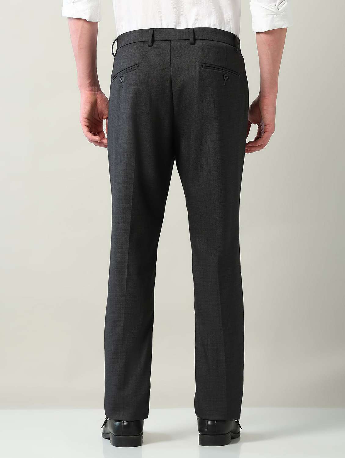 men solid mid rise flat front formal trouser - 22240612 -  Standard Image - 3