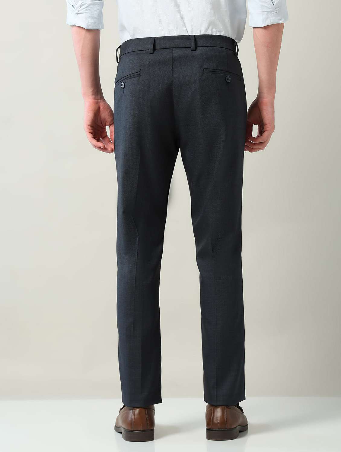 men solid mid rise flat front formal trouser - 22240613 -  Standard Image - 3