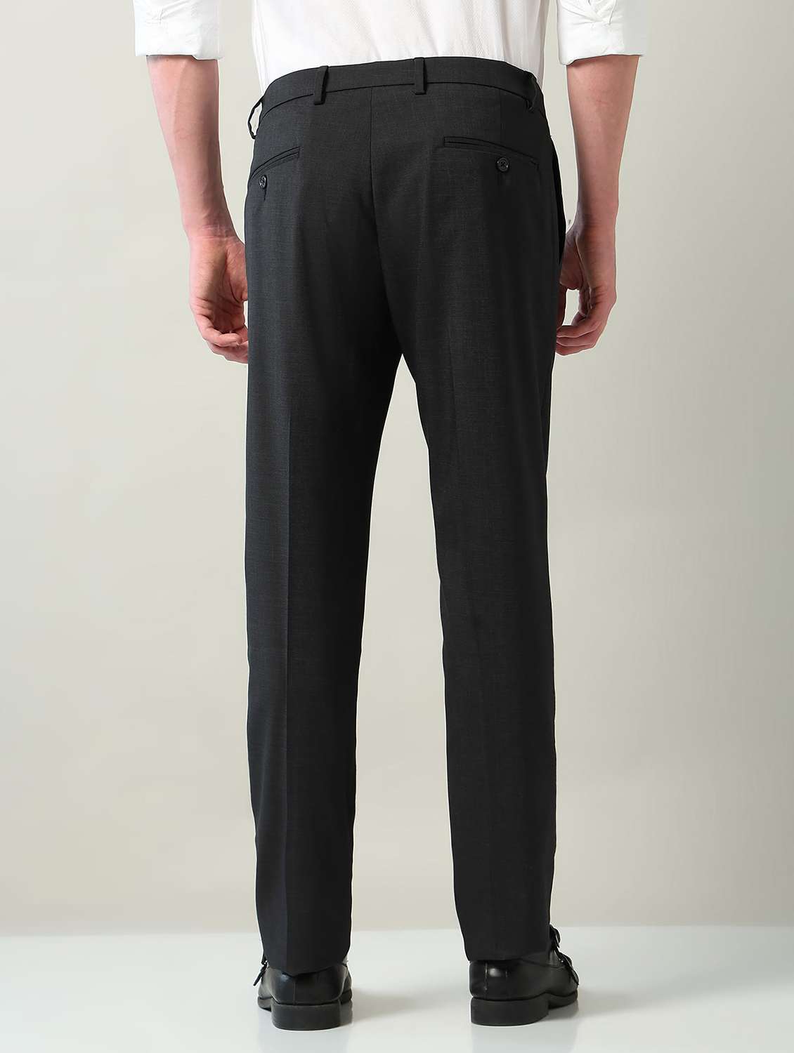 men solid mid rise flat front formal trouser - 22240615 -  Standard Image - 3