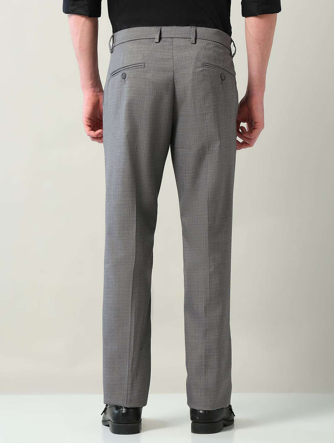 men solid mid rise flat front formal trouser - 22240616 -  Standard Image - 3