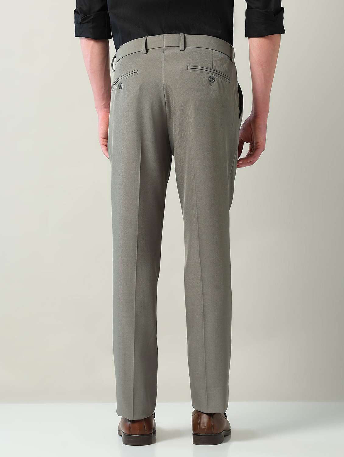 men solid mid rise pleated formal trouser - 22240619 -  Standard Image - 3