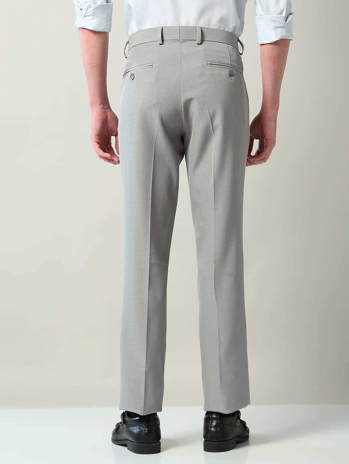 men solid mid rise pleated formal trouser - 22240621 -  Standard Image - 3