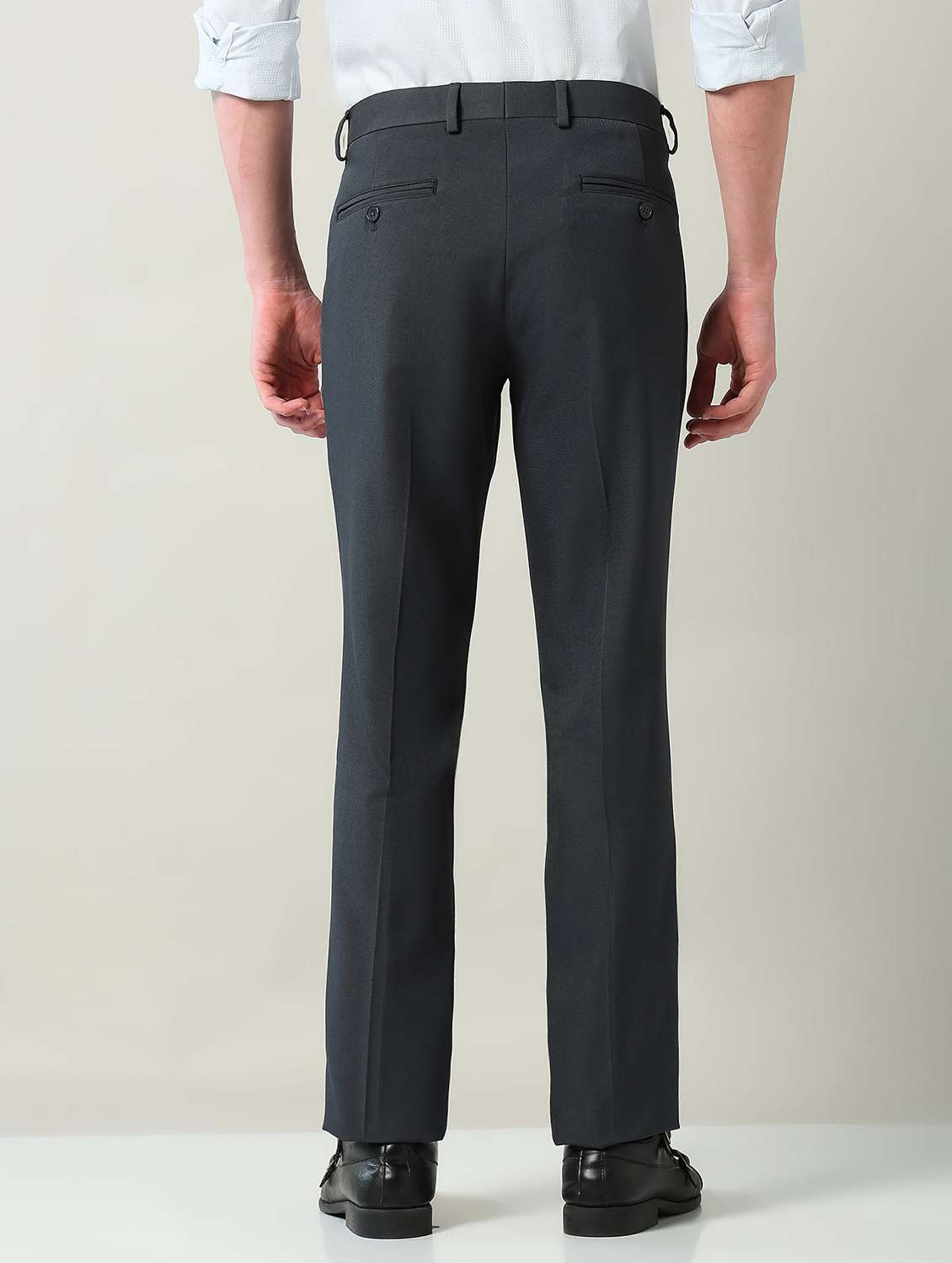 men solid mid rise pleated formal trouser - 22240622 -  Standard Image - 3