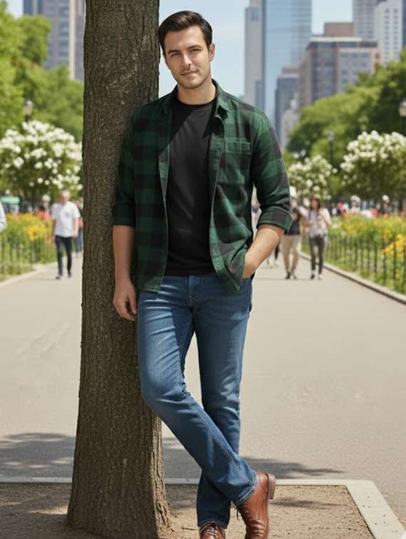 men checkered long sleeve regular fit shacket - 22240630 -  Standard Image - 3