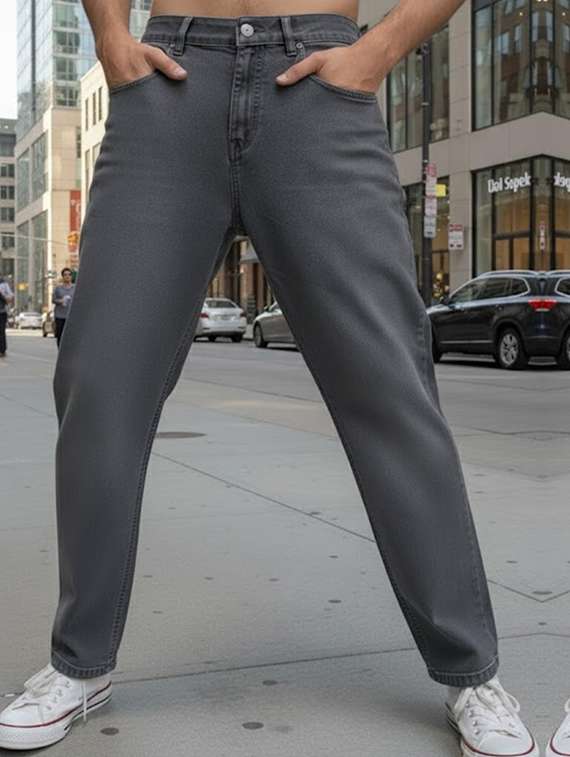 men washed mid rise straight fit jeans