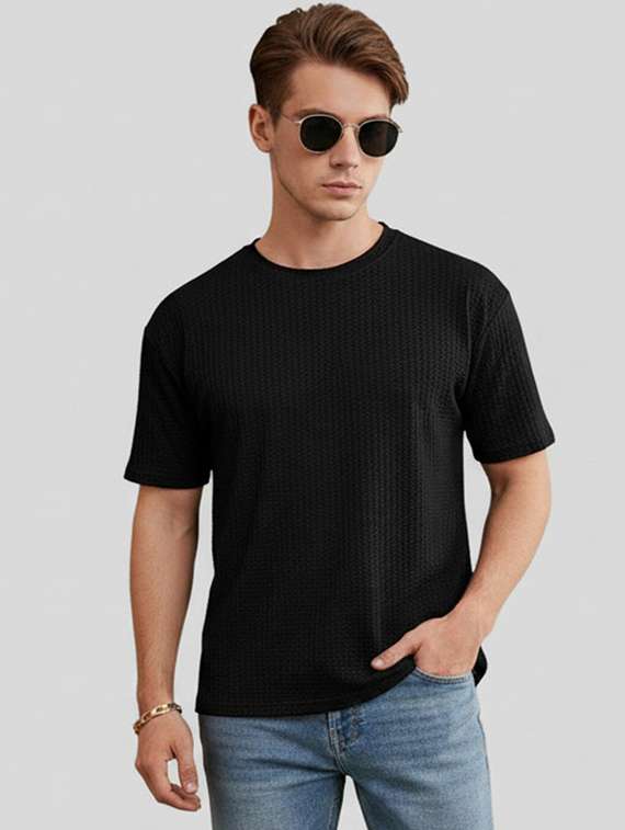 men self design short sleeve regular fit t-shirt