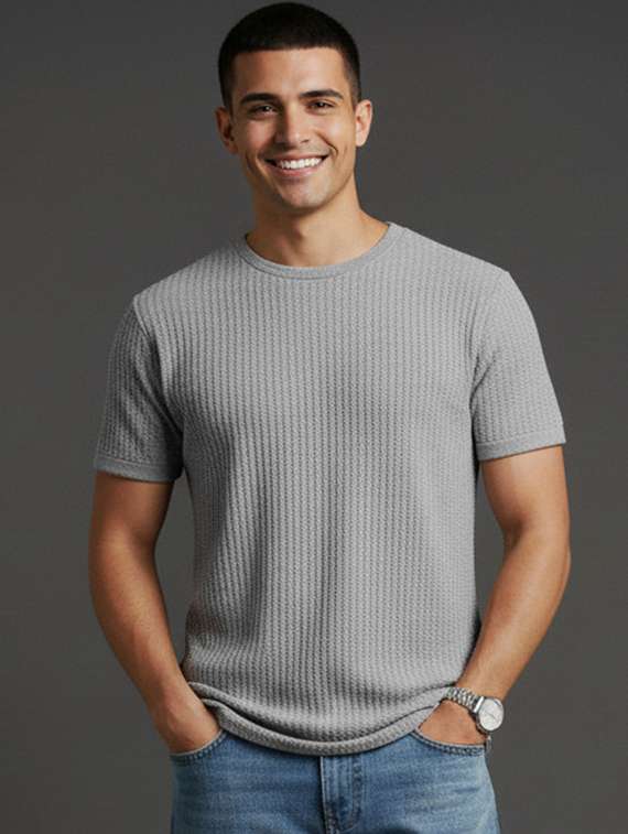 men self design short sleeve regular fit t-shirt