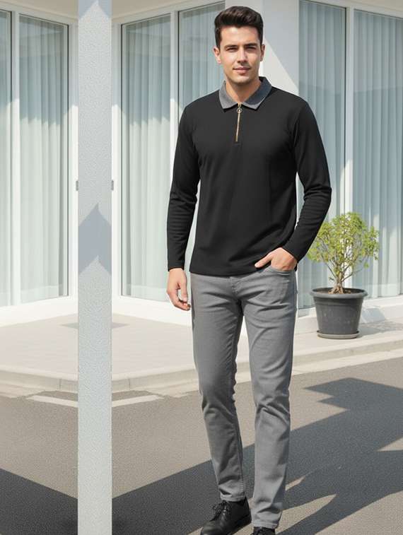 men textured long sleeve regular fit t-shirt - 22240650 -  Standard Image - 3