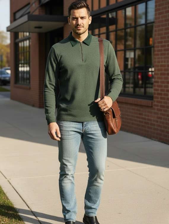 men textured long sleeve regular fit t-shirt - 22240651 -  Standard Image - 3