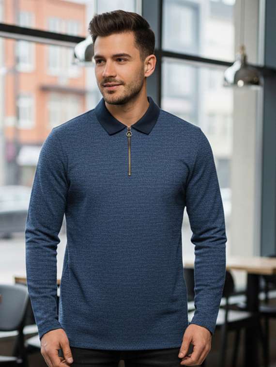 men textured long sleeve regular fit t-shirt