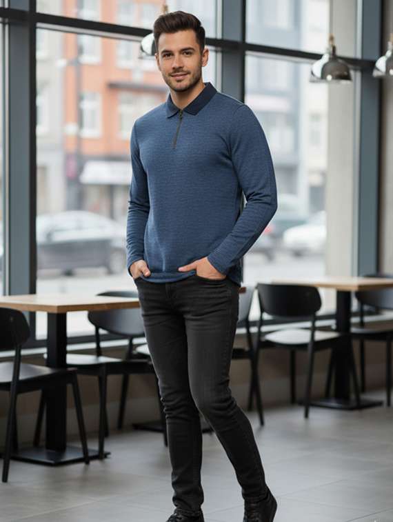 men textured long sleeve regular fit t-shirt - 22240652 -  Standard Image - 3