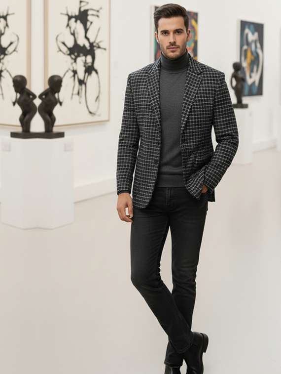 men checkered long sleeve winter coat - 22240654 -  Standard Image - 3