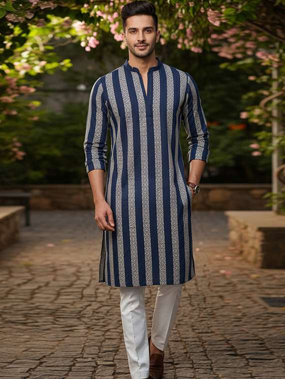 men self design mandarin neck long kurta