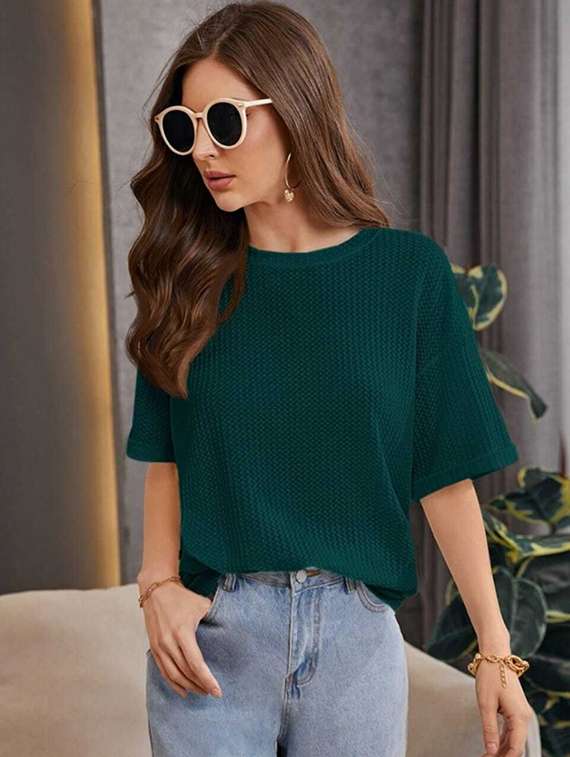 women solid short sleeve oversized t-shirt - 22240666 -  Zoom Image - 0