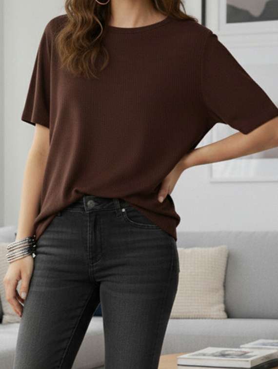 women solid short sleeve oversized t-shirt - 22240669 -  Standard Image - 3