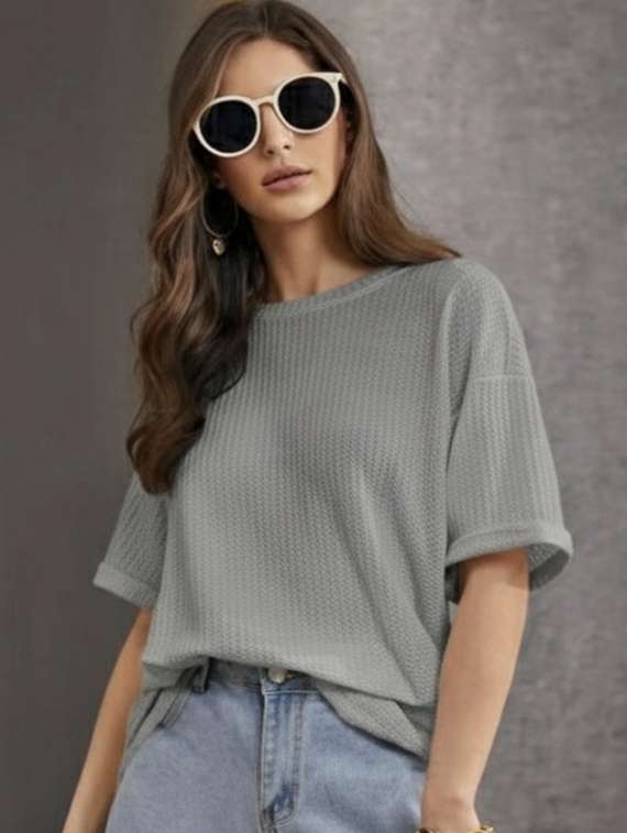 women solid short sleeve oversized t-shirt