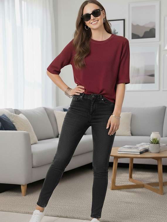 women solid short sleeve oversized t-shirt - 22240671 -  Standard Image - 3