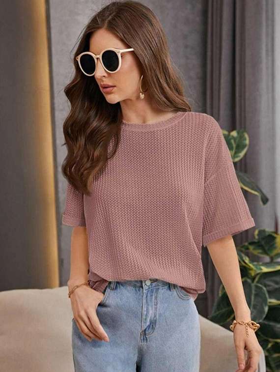 women solid short sleeve oversized t-shirt
