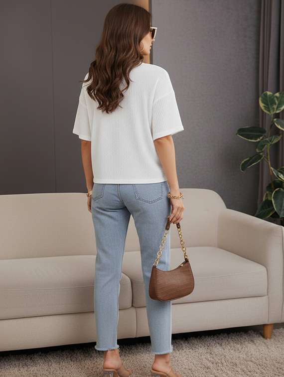 women solid short sleeve oversized t-shirt - 22240673 -  Standard Image - 3