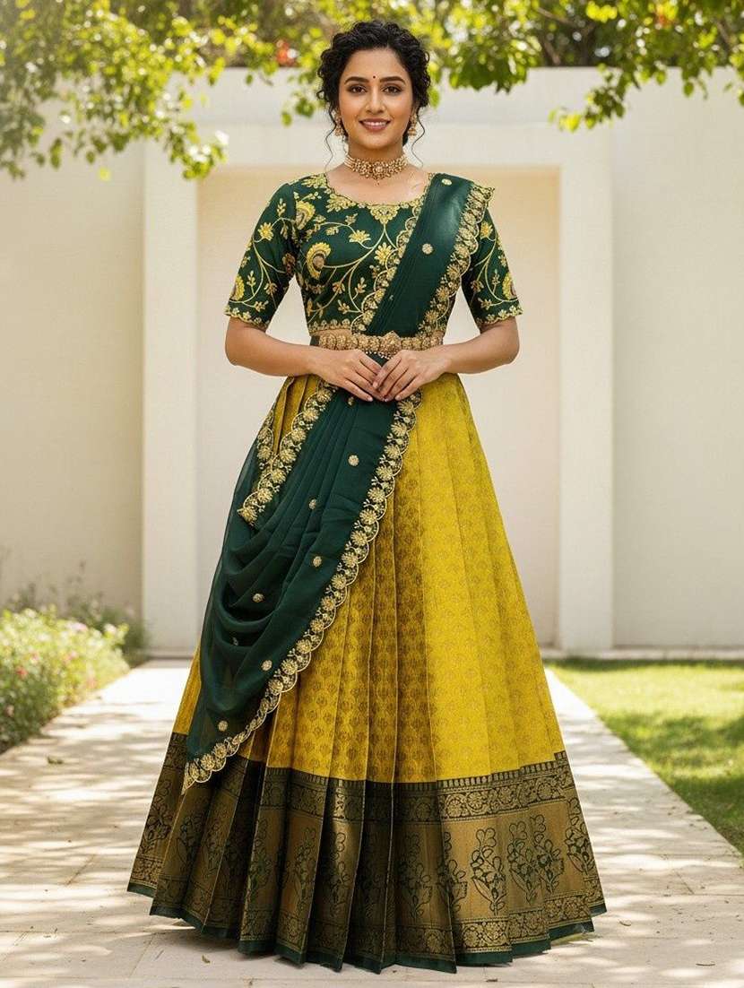 women self design south indian style unstitched lehenga choli - 22240674 -  Zoom Image - 0