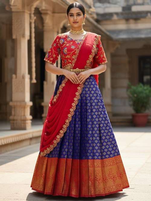 women self design south indian style unstitched lehenga choli - 22240676 -  Standard Image - 0