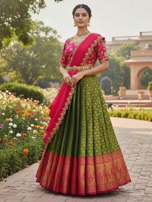 women self design south indian style unstitched lehenga choli - 22240677 -  Standard Image - 0