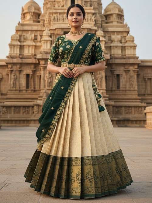 women self design south indian style unstitched lehenga choli - 22240678 -  Standard Image - 0