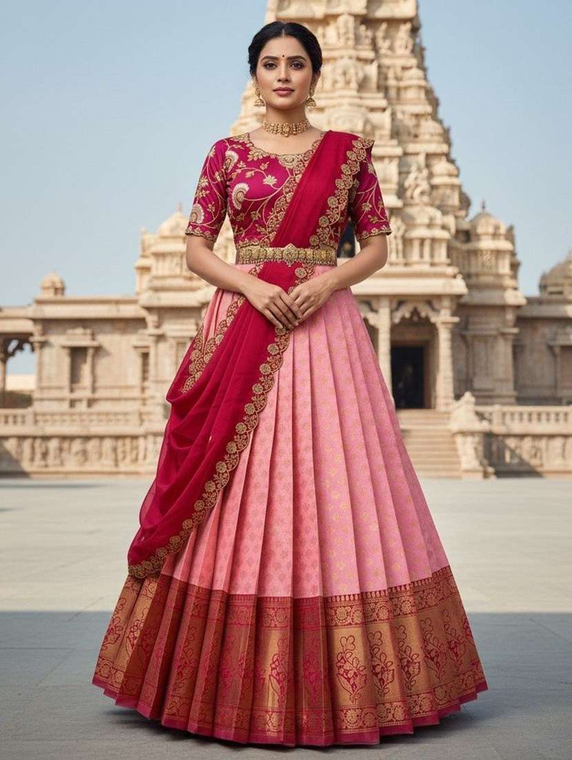women self design south indian style unstitched lehenga choli