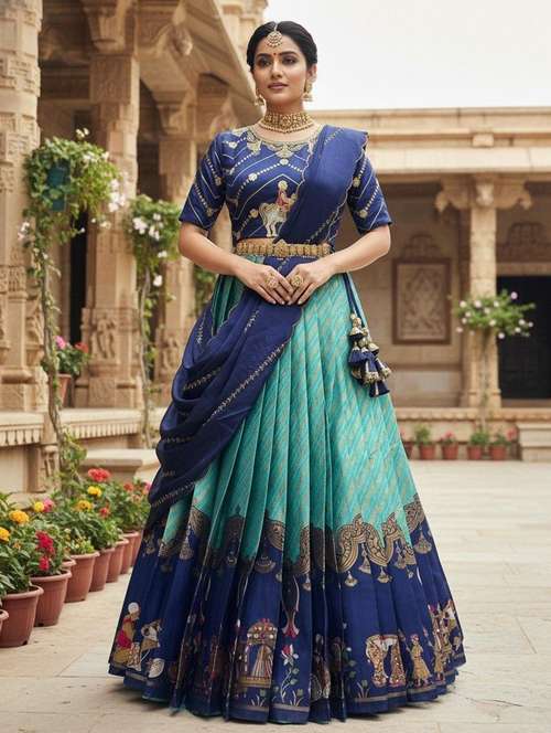 women self design south indian style unstitched lehenga choli - 22240681 -  Standard Image - 0