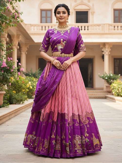 women self design south indian style unstitched lehenga choli - 22240685 -  Standard Image - 0