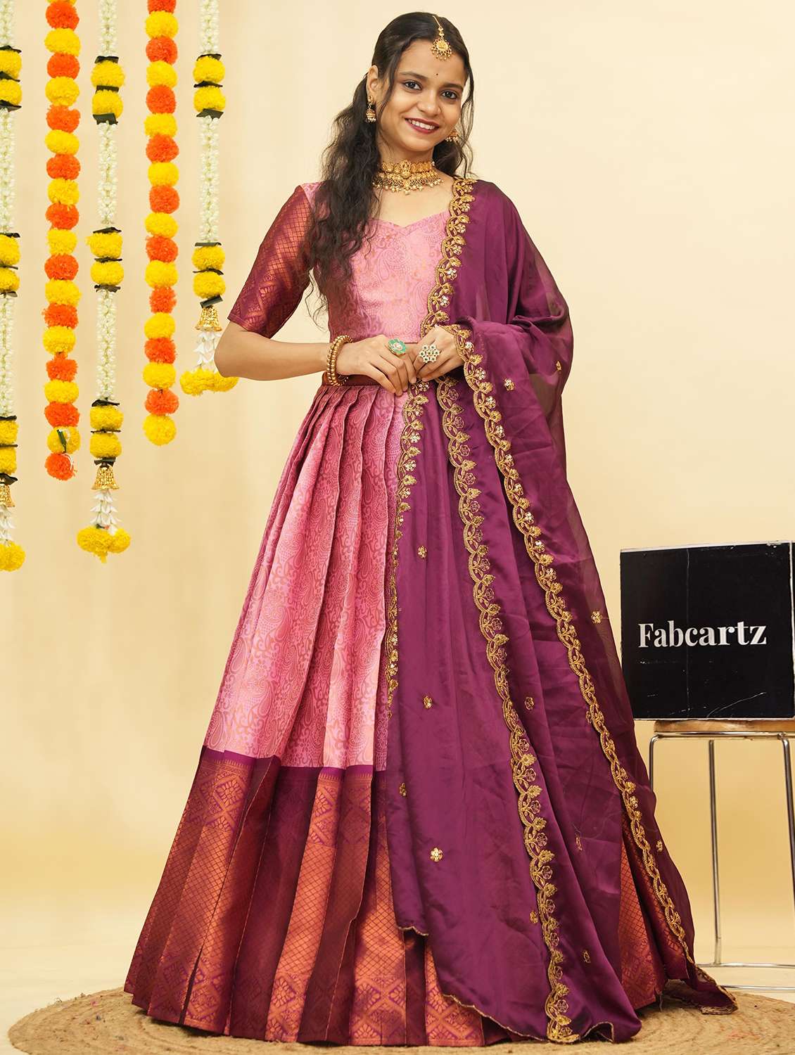 women self design south indian style unstitched lehenga choli