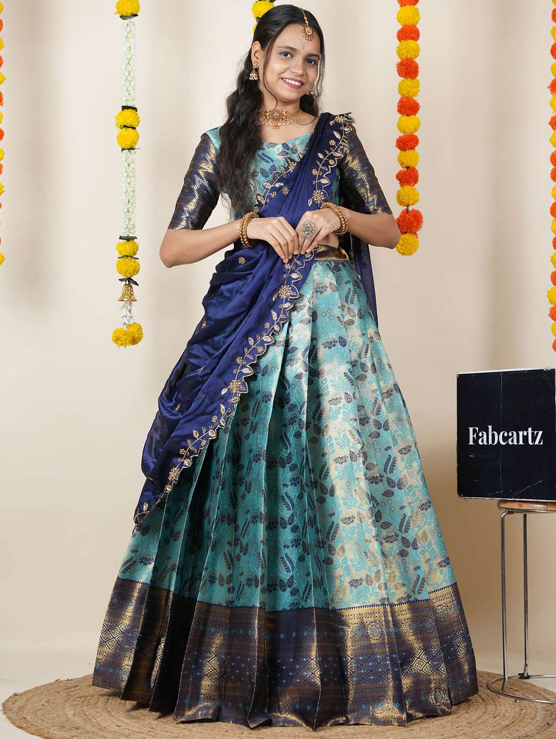 women self design south indian style unstitched lehenga choli