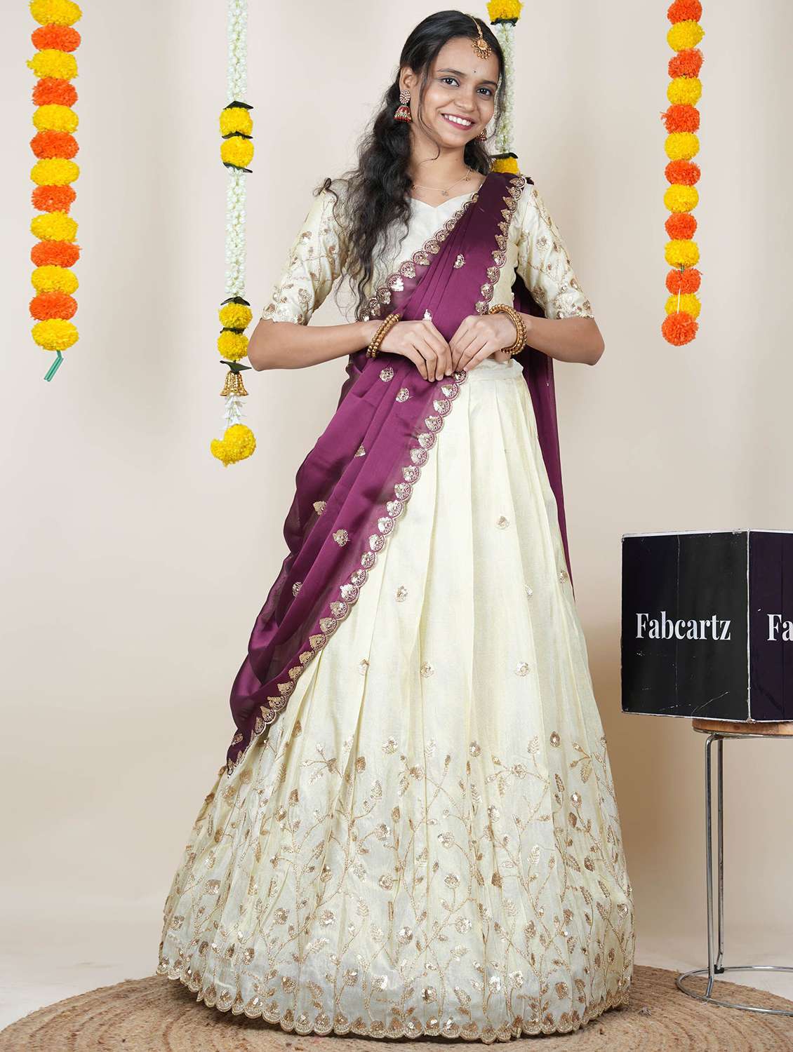 women solid with work unstitched lehenga choli