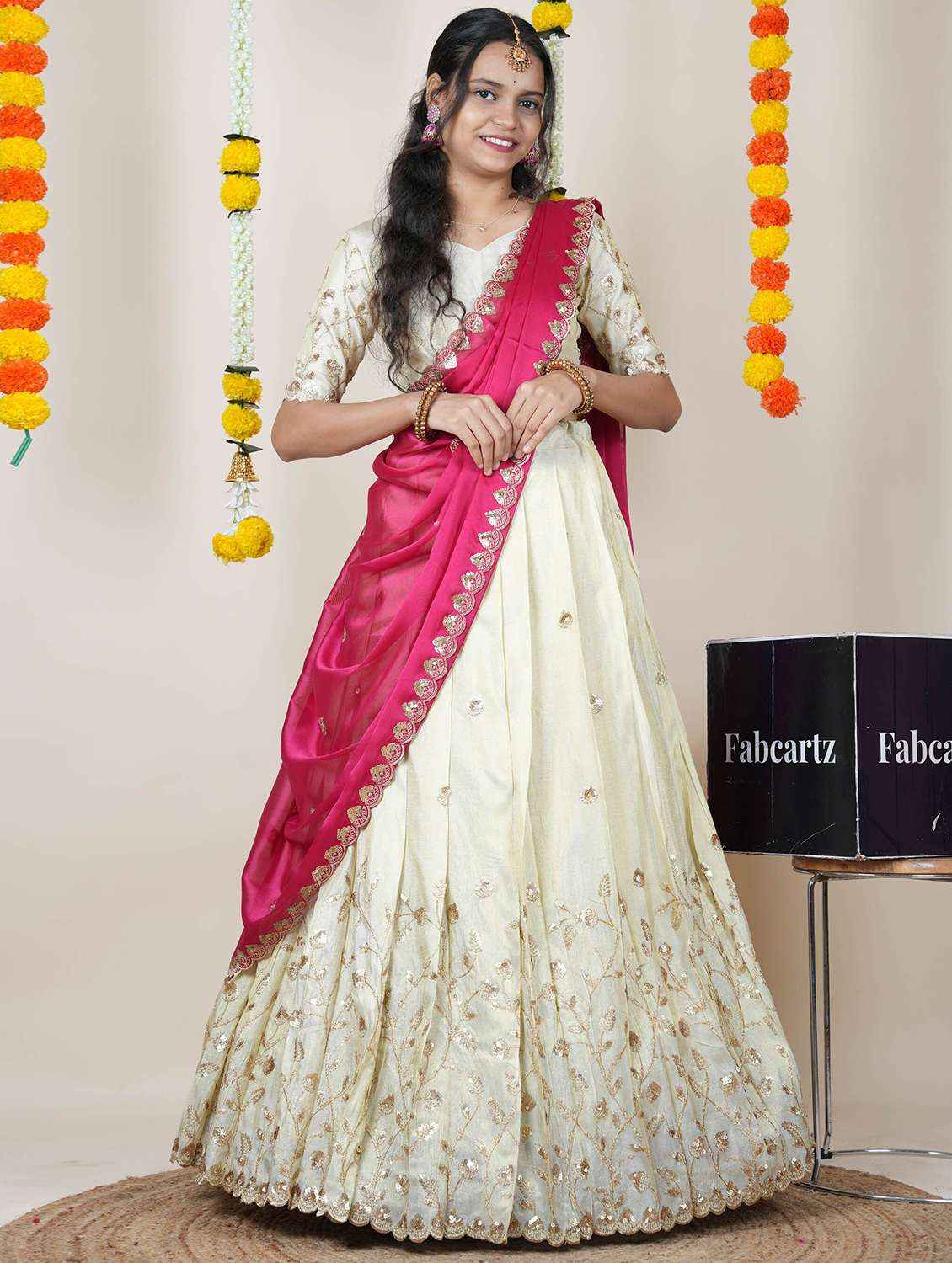 women solid with work unstitched lehenga choli