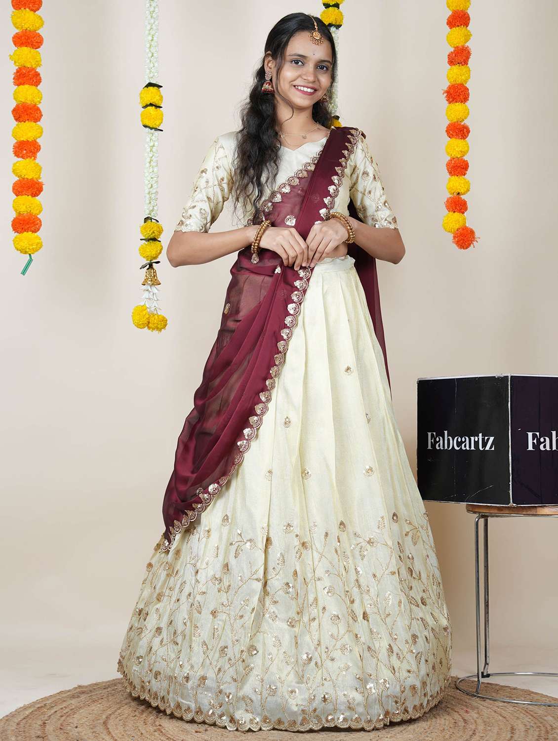women solid with work unstitched lehenga choli