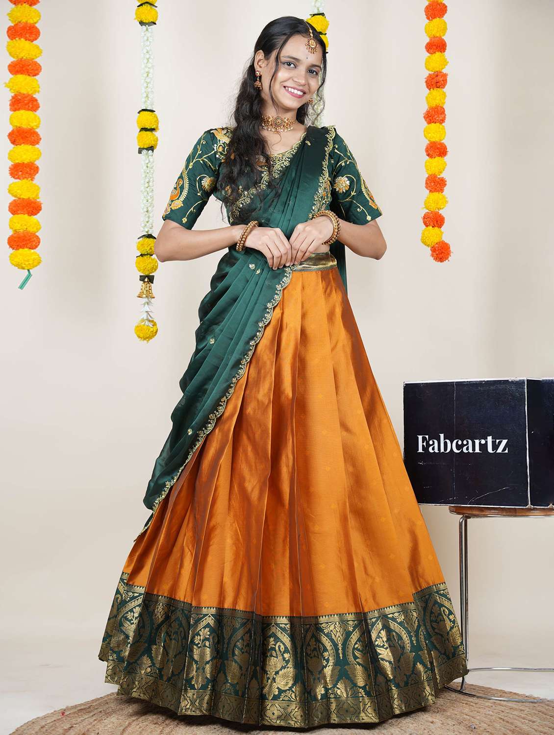 women self design south indian style unstitched lehenga choli