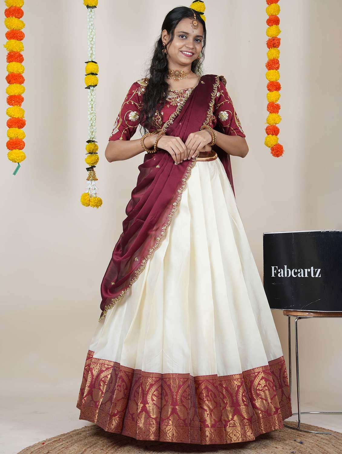 women self design south indian style unstitched lehenga choli