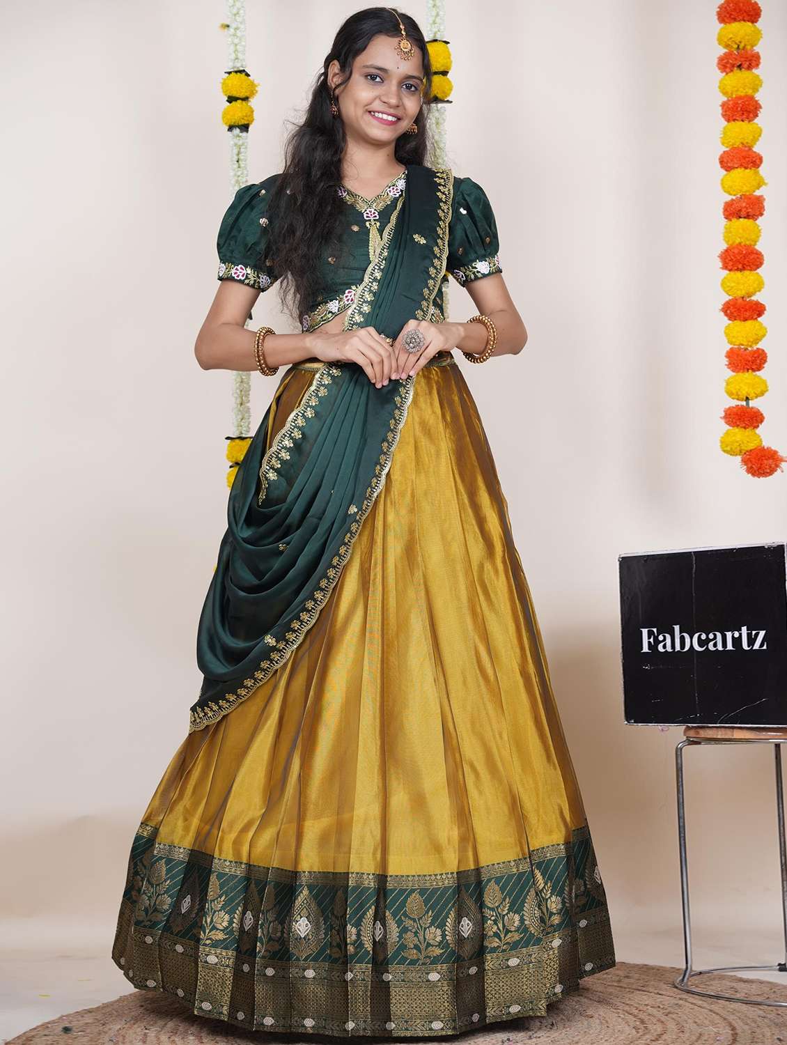 women self design south indian style unstitched lehenga choli
