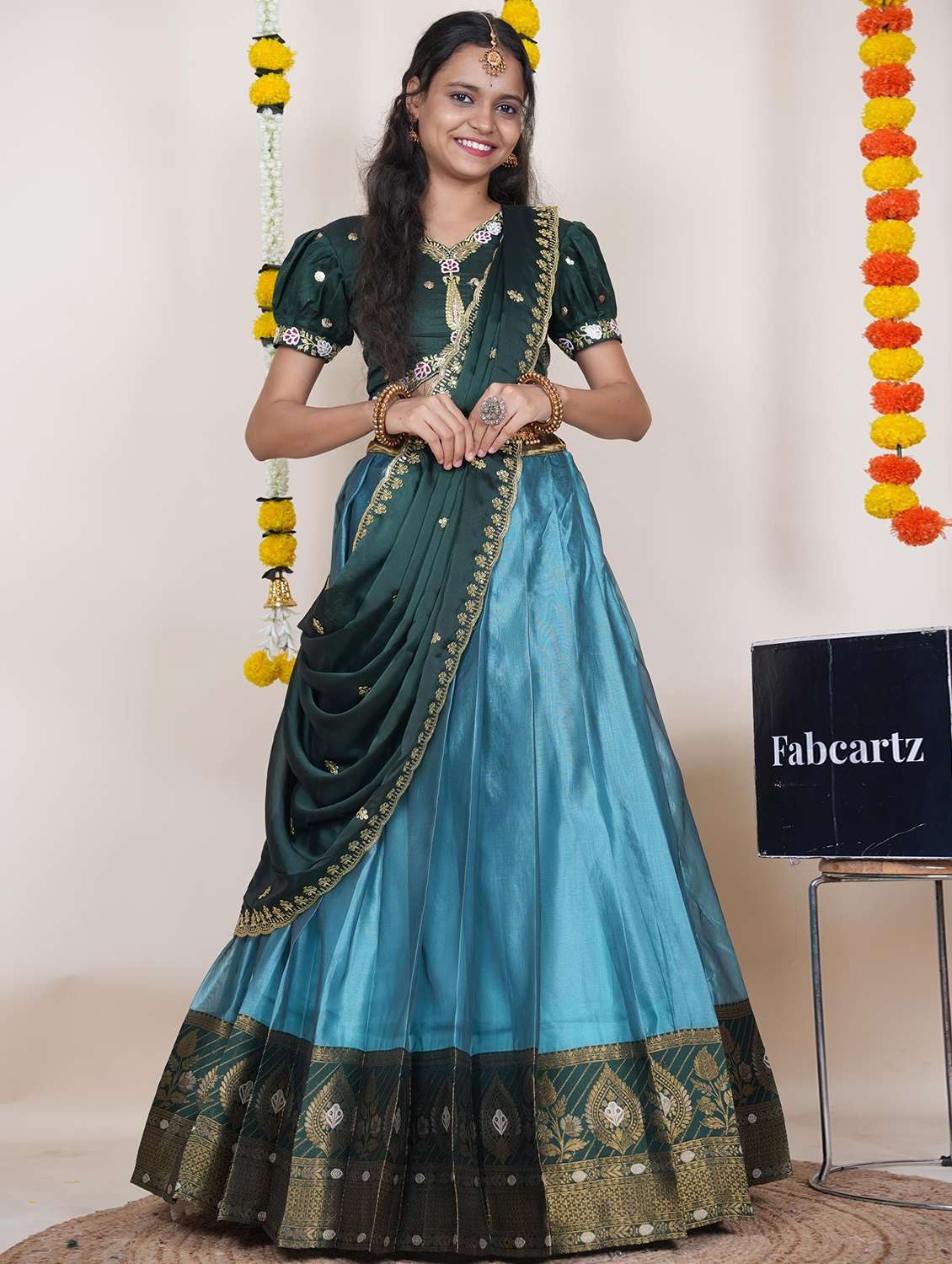 women self design south indian style unstitched lehenga choli