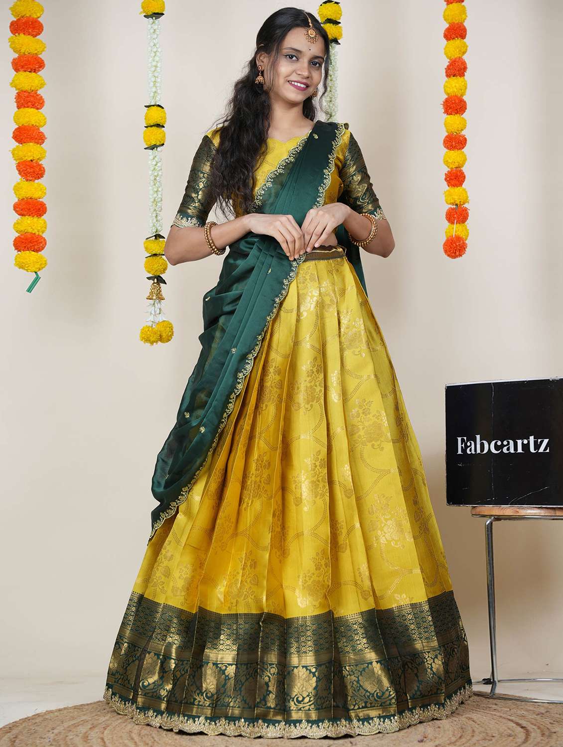 women self design south indian style unstitched lehenga choli