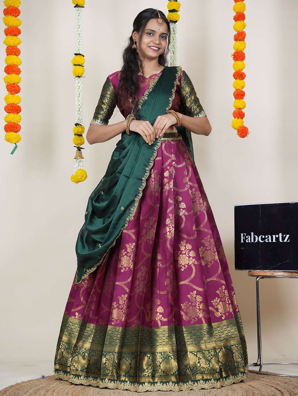 women self design south indian style unstitched lehenga choli