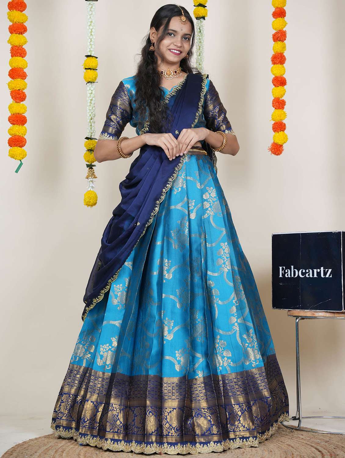 women self design south indian style unstitched lehenga choli