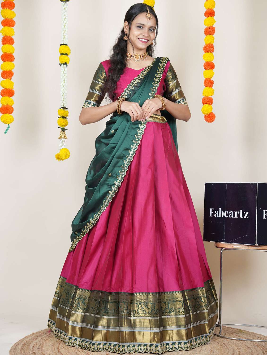 women self design south indian style unstitched lehenga choli