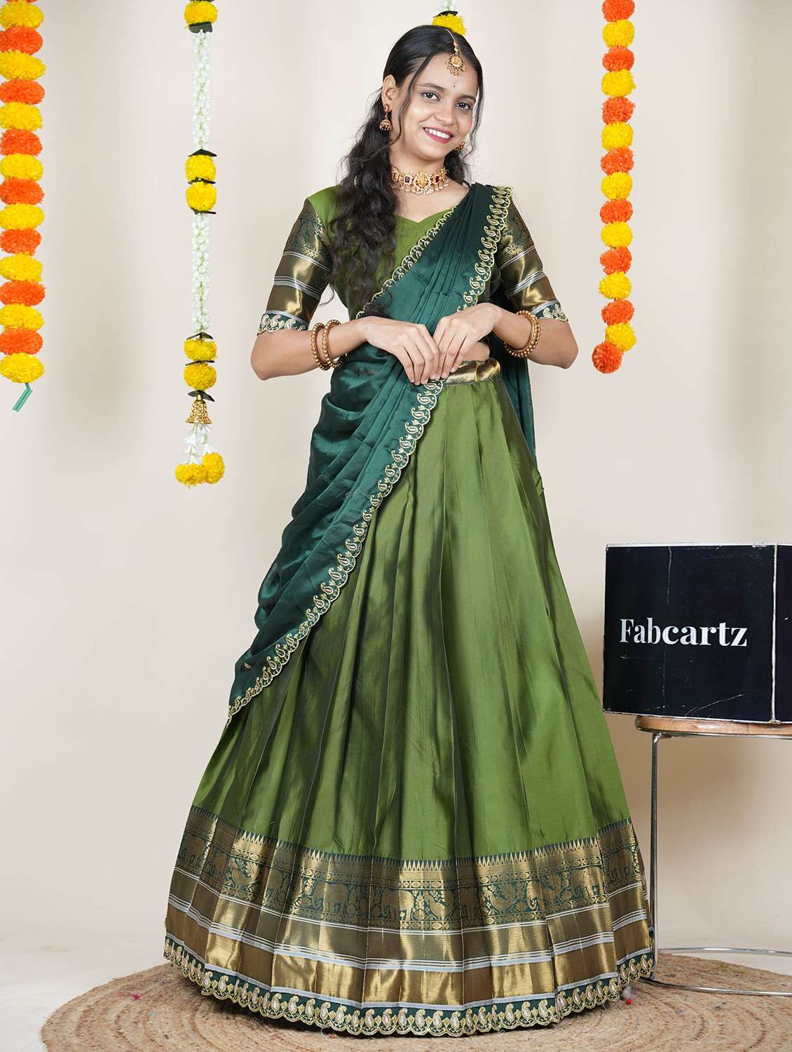 women self design south indian style unstitched lehenga choli