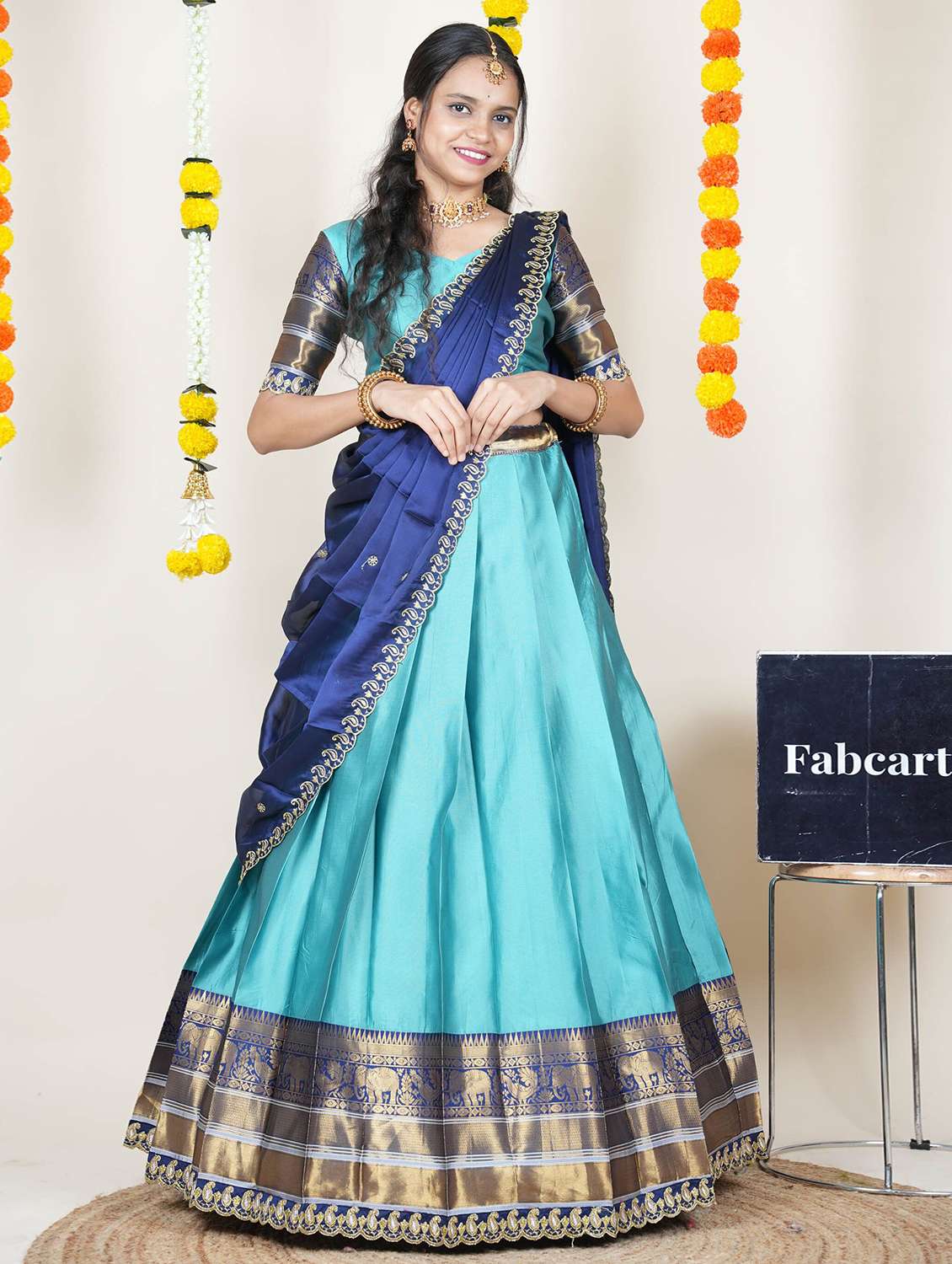 women self design south indian style unstitched lehenga choli